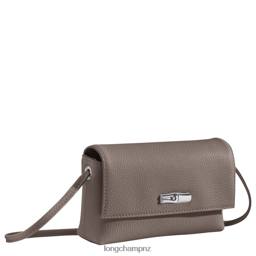 Women Grey Longchamp Roseau Essential Clutch Leather Goods L0640811