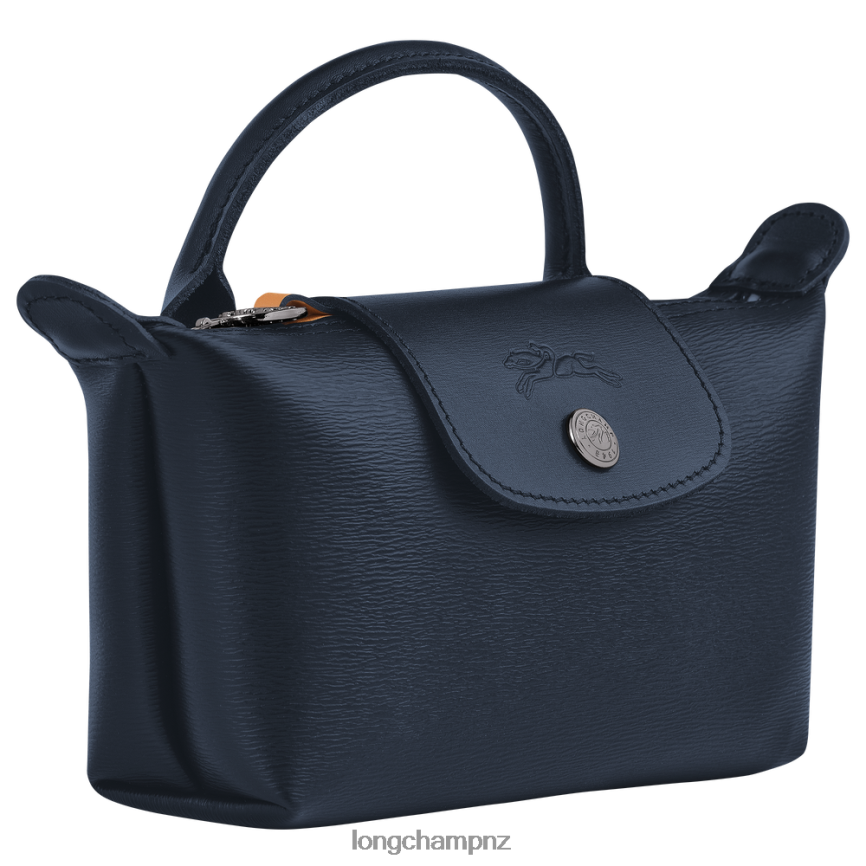 Women Navy Longchamp Le Pliage City Pouch with handle Leather Goods L06408680