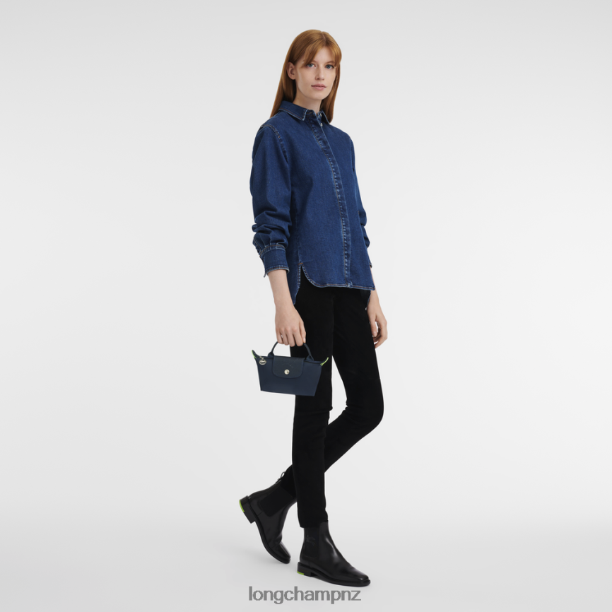 Women Navy Longchamp Le Pliage Green Pouch with handle Leather Goods L06408673