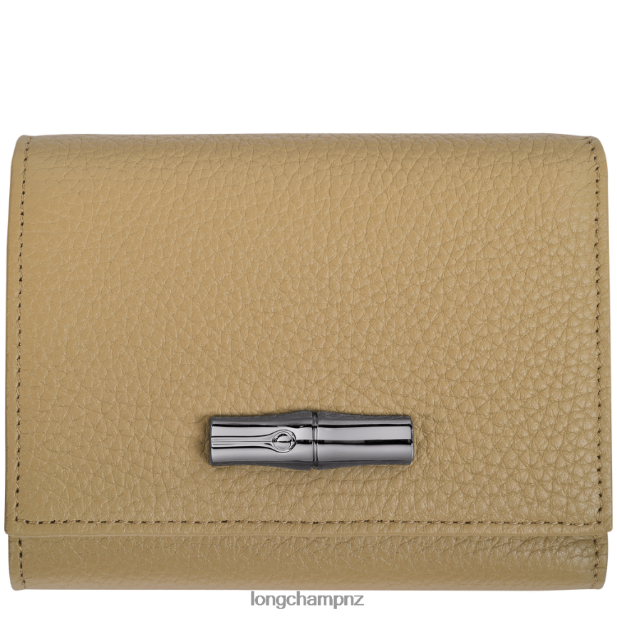 Women Beige Longchamp Roseau Essential Wallet Leather Goods L06408572