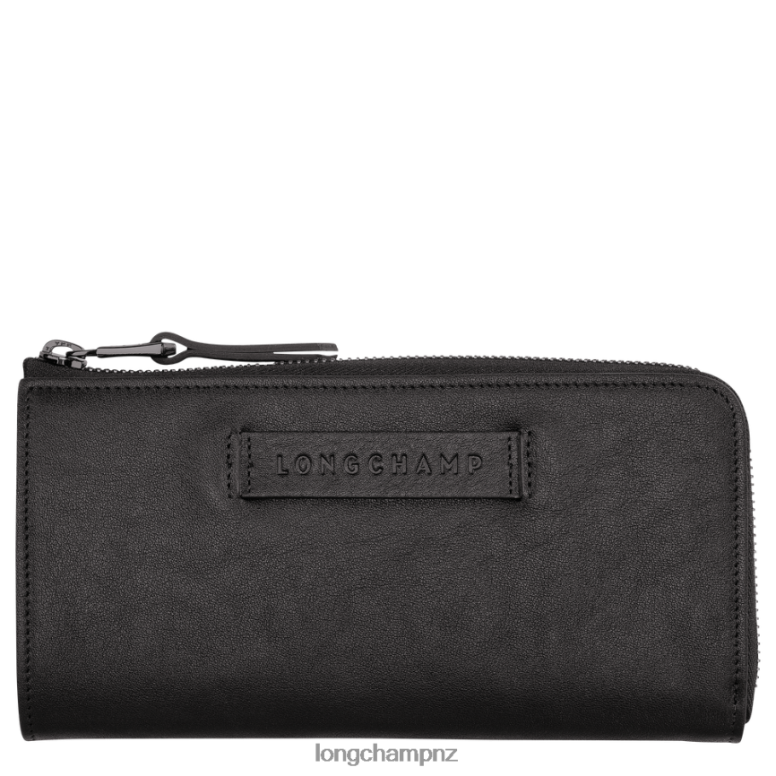 Women Black Longchamp 3D Wallet with zip around Leather Goods L06408620