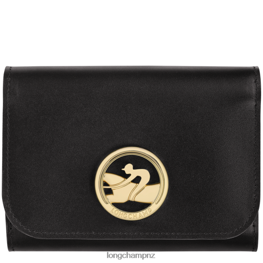 Women Black Longchamp Box-Trot Wallet Leather Goods L06408554