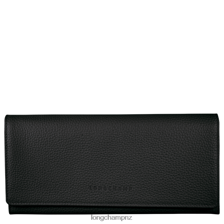 Women Black Longchamp Le Foulonne Continental wallet Leather Goods L06408602