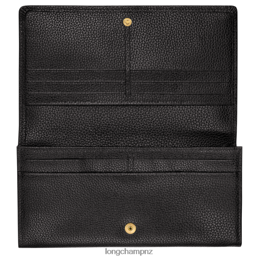 Women Black Longchamp Le Foulonne Continental wallet Leather Goods L06408609