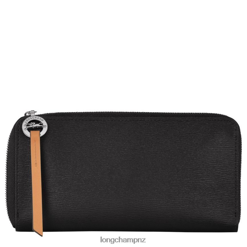 Women Black Longchamp Le Pliage City Wallet with zip around Leather Goods L06408550