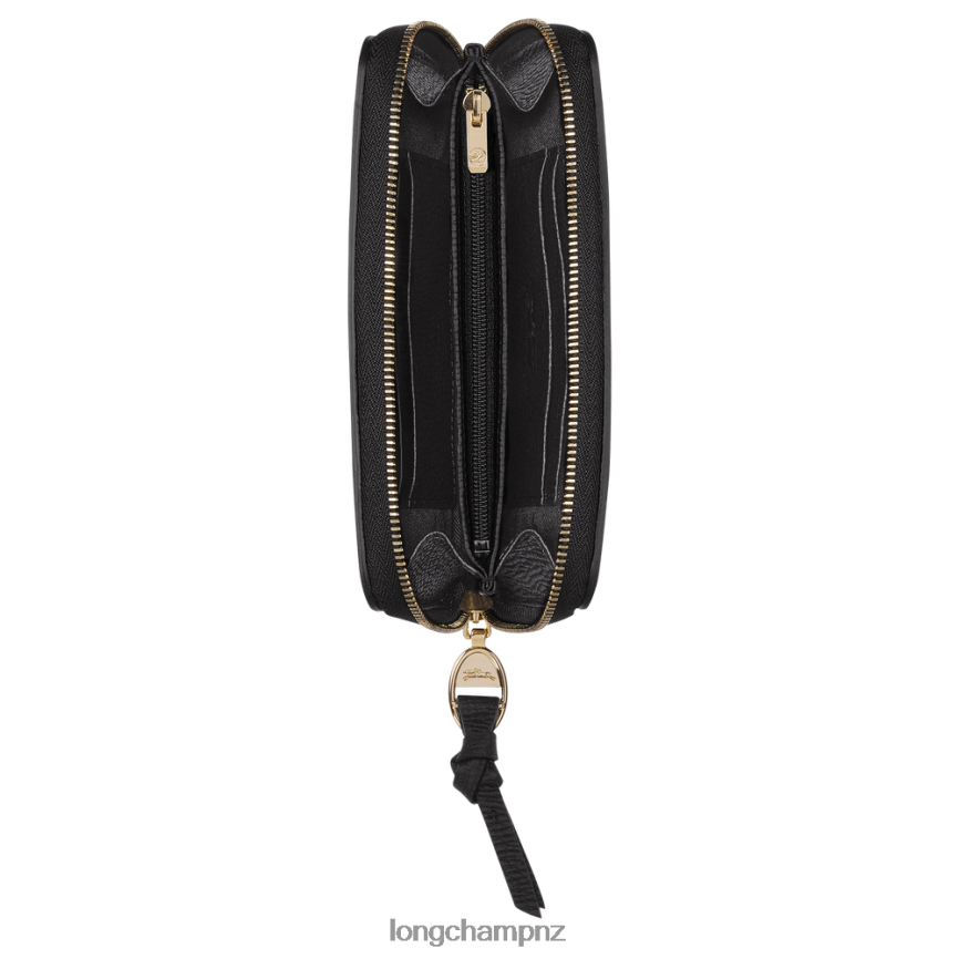 Women Black Longchamp Mailbox Wallet Leather Goods L06408613