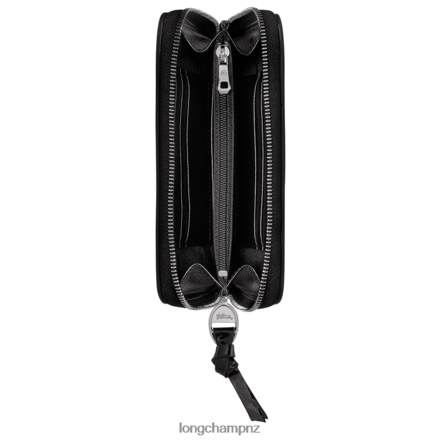 Women Black Longchamp Mailbox Wallet Leather Goods L06408619