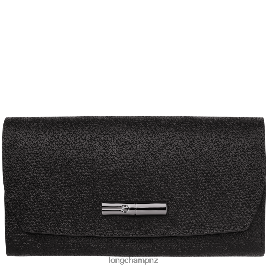 Women Black Longchamp Roseau Continental wallet Leather Goods L06408587
