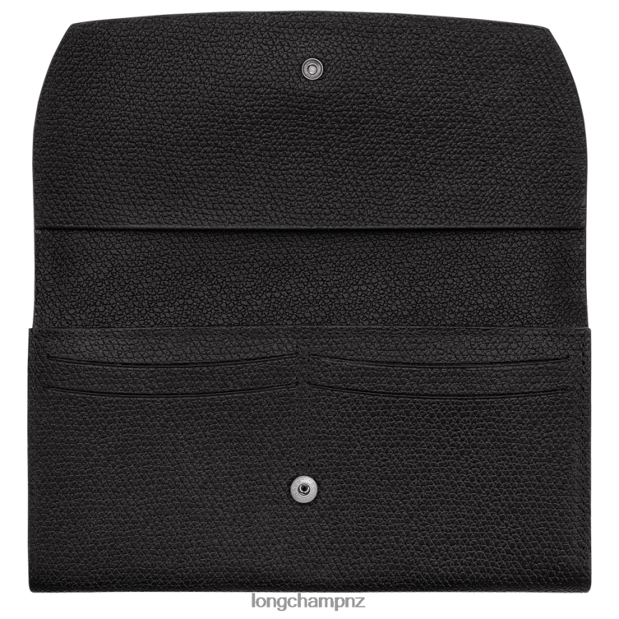 Women Black Longchamp Roseau Continental wallet Leather Goods L06408587