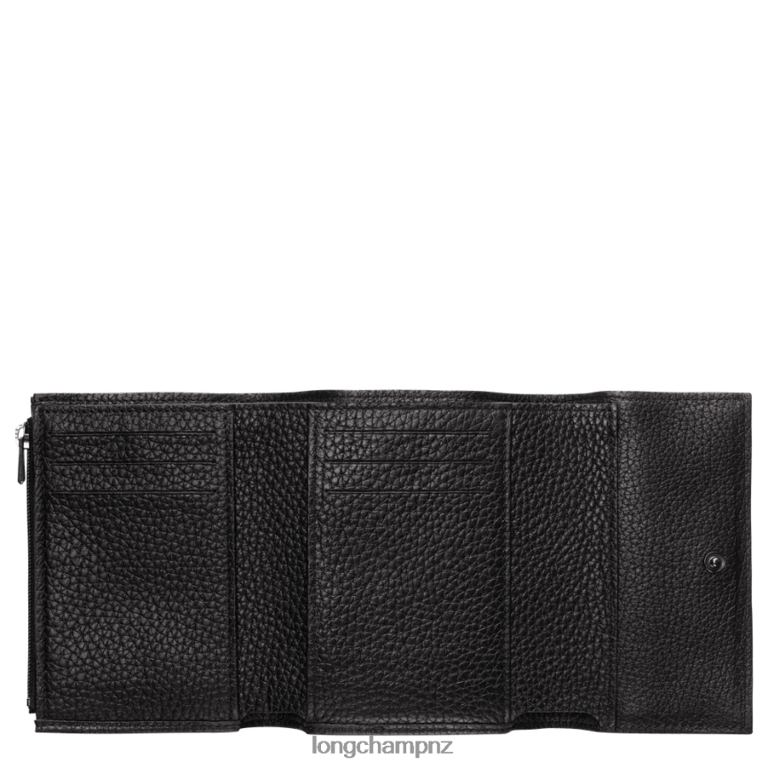 Women Black Longchamp Roseau Essential Compact wallet Leather Goods L06408568