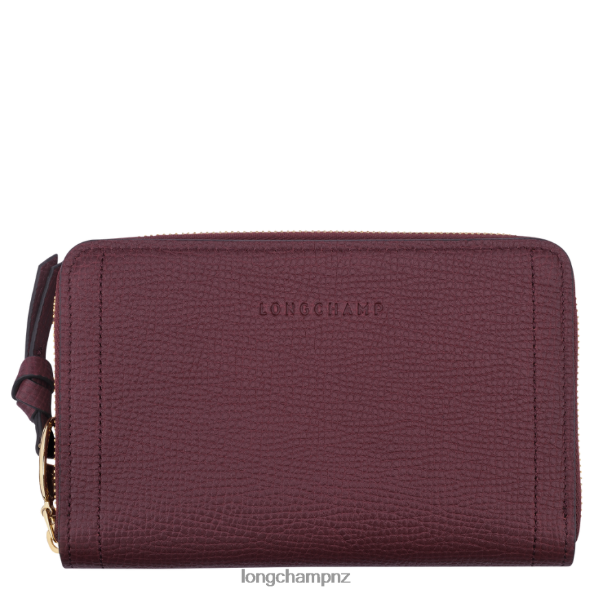 Women Burgundy Longchamp Mailbox Wallet Leather Goods L06408614