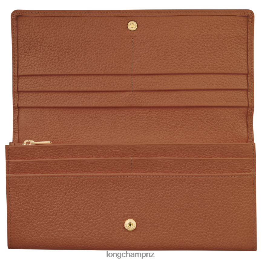 Women Caramel Longchamp Le Foulonne Continental wallet Leather Goods L06408604