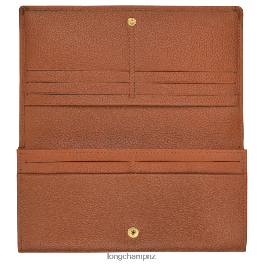 Women Caramel Longchamp Le Foulonne Continental wallet Leather Goods L06408610
