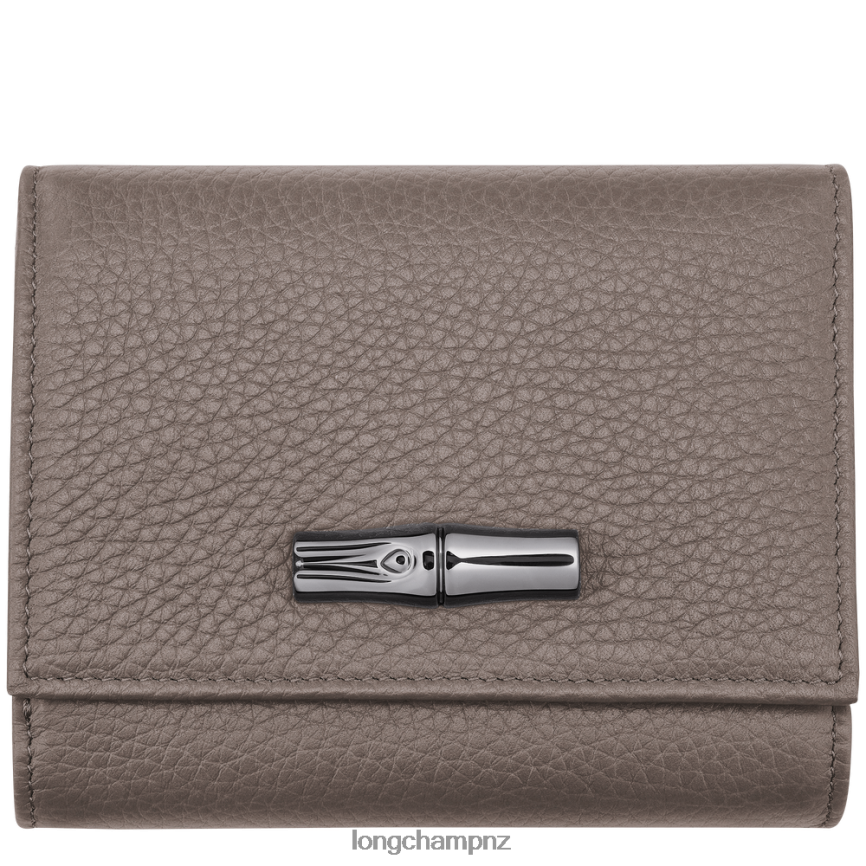 Women Grey Longchamp Roseau Essential Wallet Leather Goods L06408573