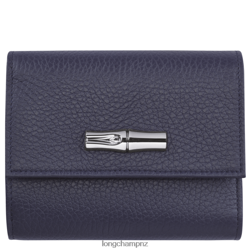 Women Navy Longchamp Roseau Essential Compact wallet Leather Goods L06408569