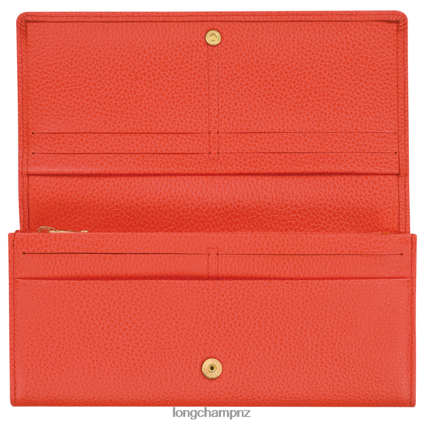 Women Orange Longchamp Le Foulonne Continental wallet Leather Goods L06408603